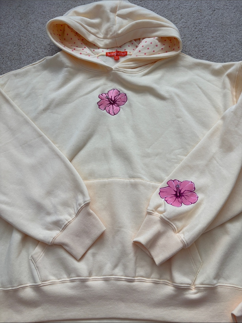 Yellow Hoodie Sweater with Pink Floral Embroidery - Picture 2 of 7